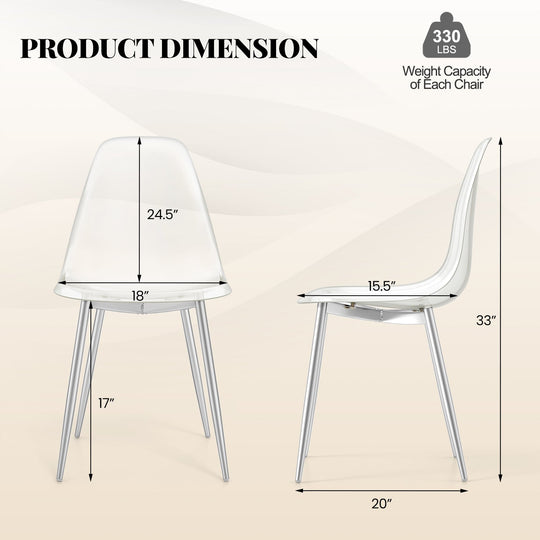 Set of 4 Dining Chairs Modern Plastic Shell Side Chair with Clear Seat and Wood Legs-Silver
