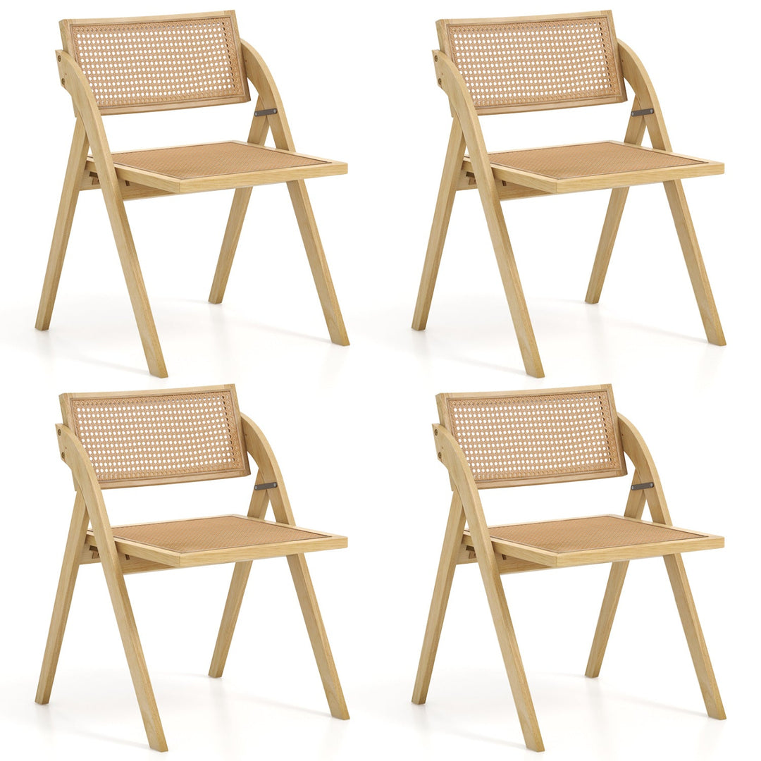 Foldable Dining Chairs Set of 4 with Woven Rattan Backrest