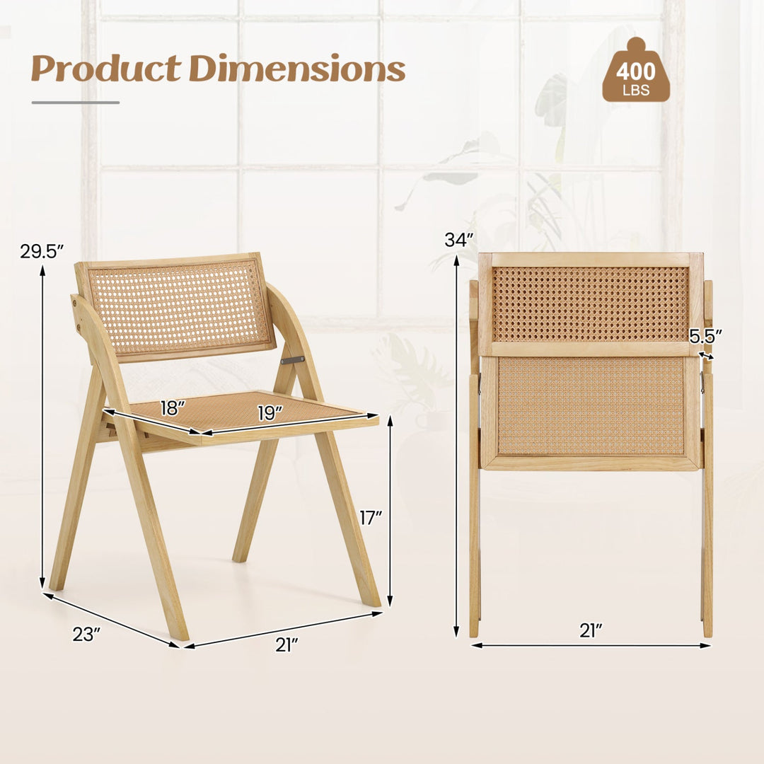 Foldable Dining Chairs Set of 4 with Woven Rattan Backrest
