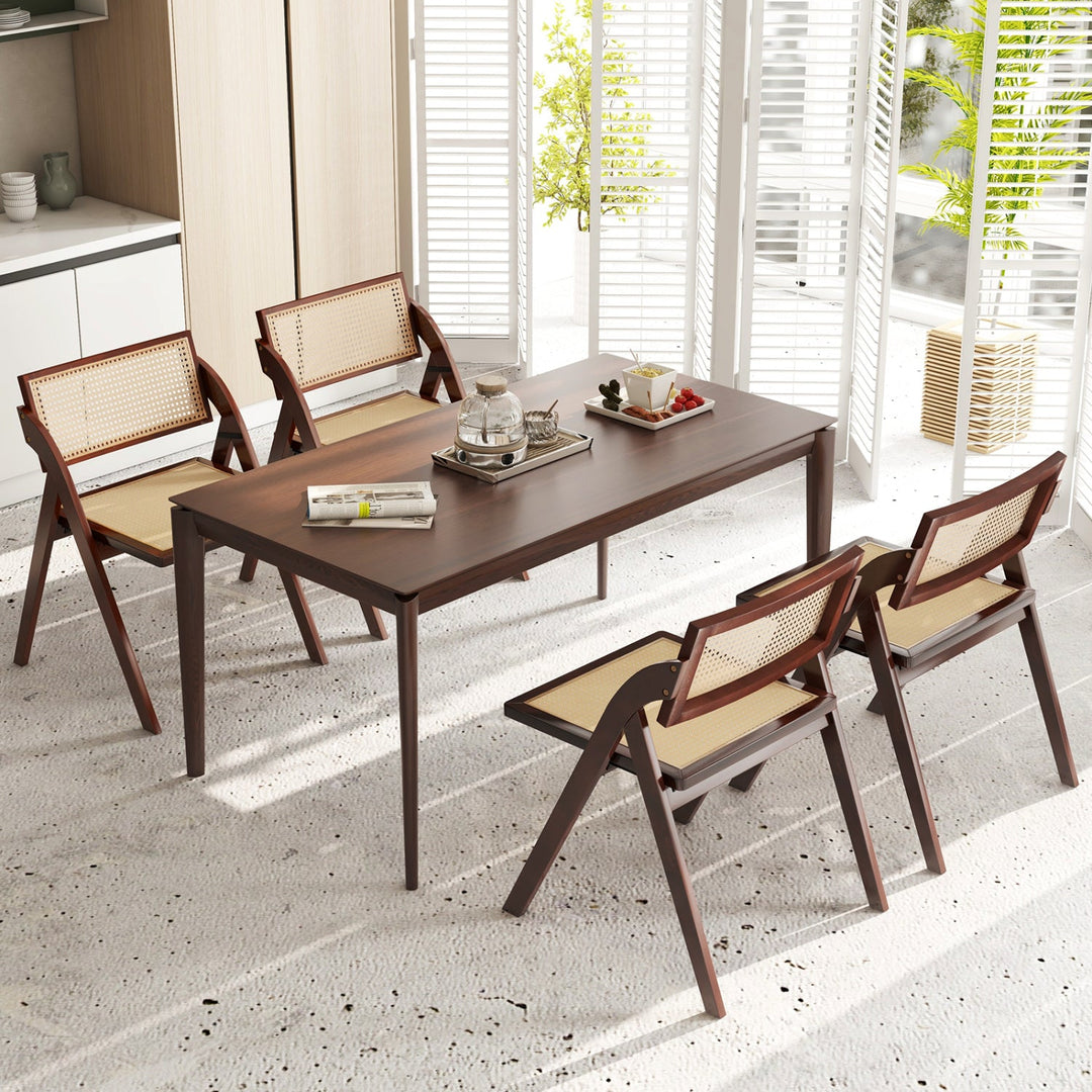 Foldable Dining Chairs Set of 4 with Woven Rattan Backrest