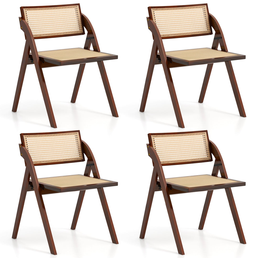 Foldable Dining Chairs Set of 4 with Woven Rattan Backrest