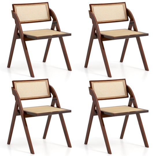 Foldable Dining Chairs Set of 4 with Woven Rattan Backrest