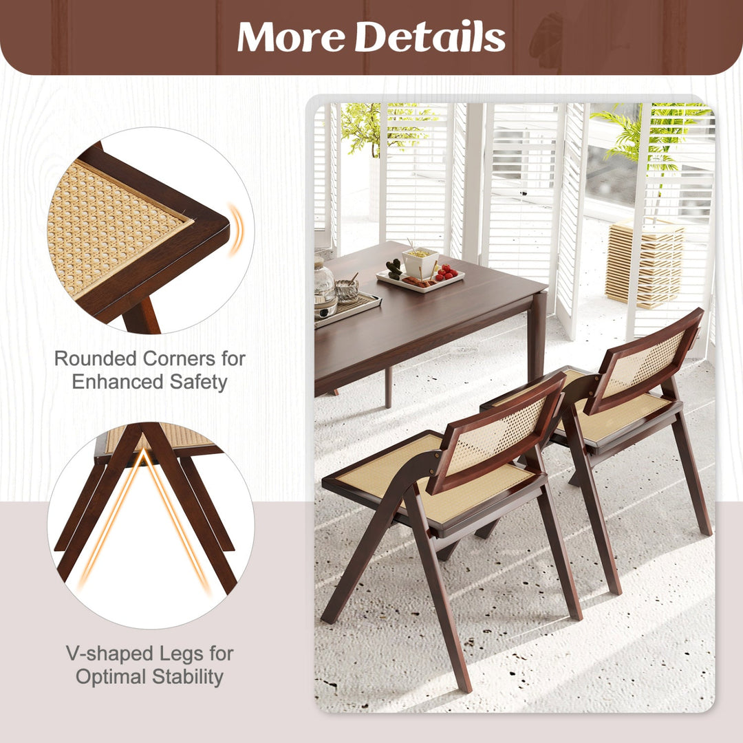 Foldable Dining Chairs Set of 4 with Woven Rattan Backrest