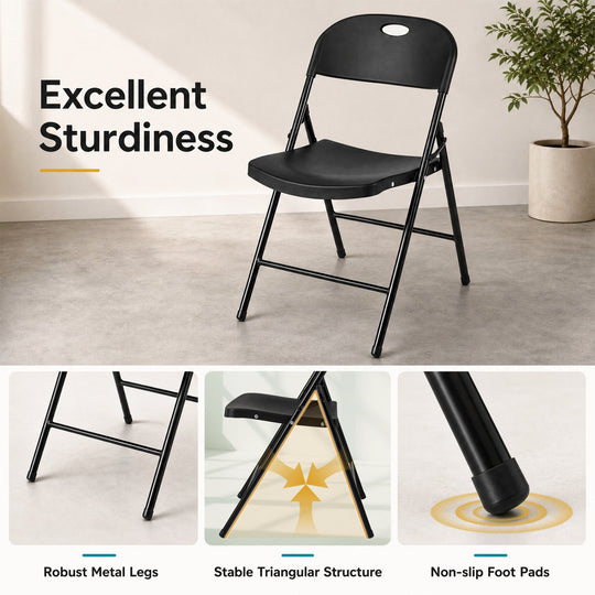 Foldable Plastic Dining Chairs Set of 4 with Ergonomic Backrest