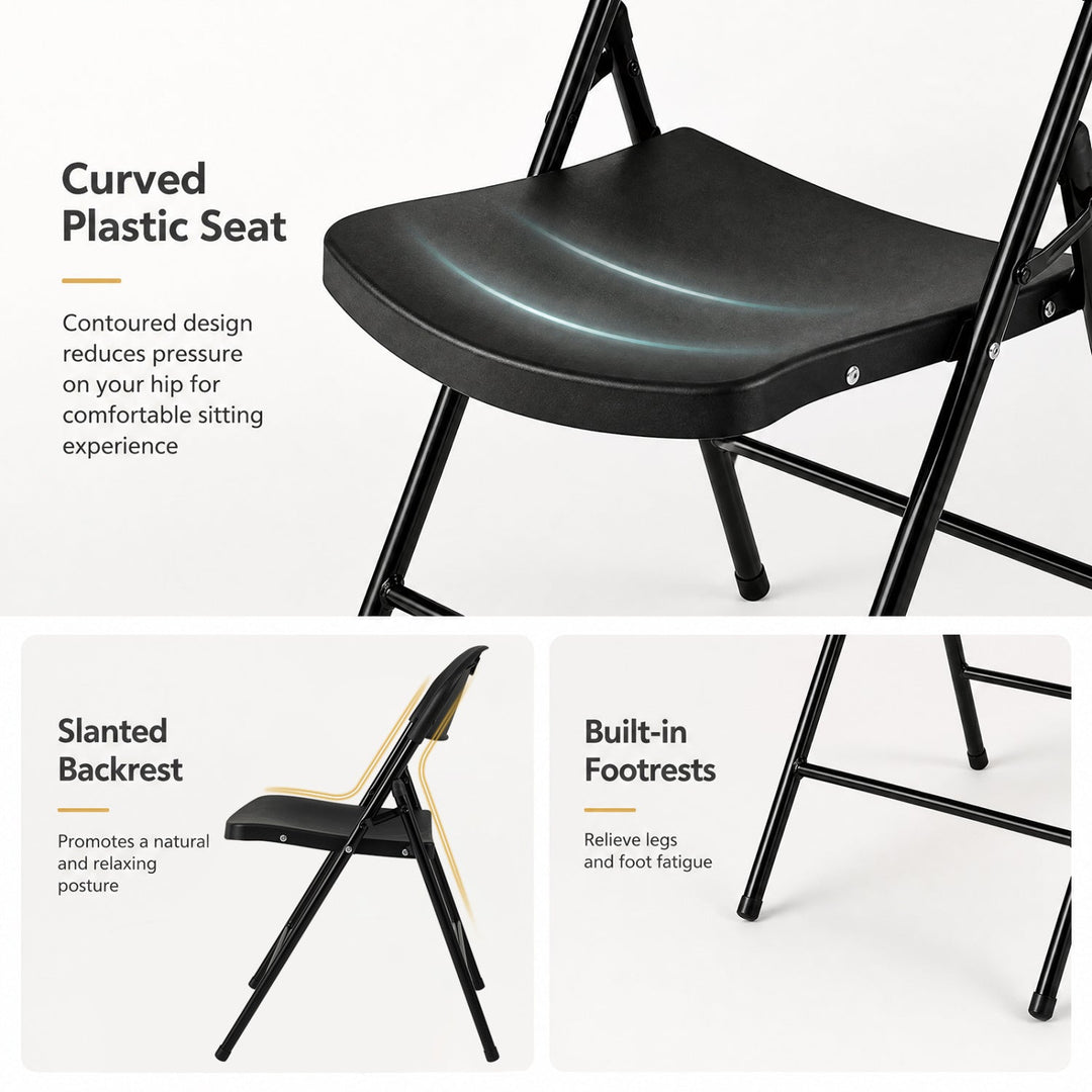 Foldable Plastic Dining Chairs Set of 4 with Ergonomic Backrest