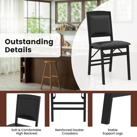Set of 4 Folding Dining Chairs with Padded Seat and High Backrest