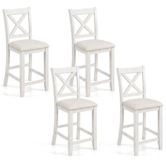 Counter Height Bar Stools Set of 4 with Footrest - White