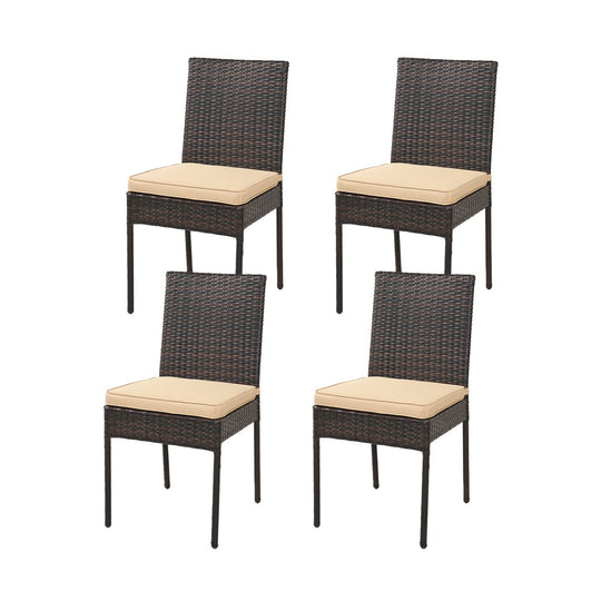Patio Rattan Dining Chairs Set of 4 with Cushions