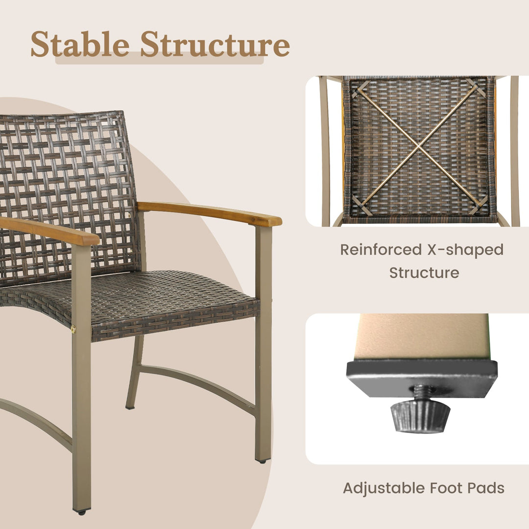Set of 4 Patio Rattan Dining Chairs with Acacia Wood Armrests-Set of 4