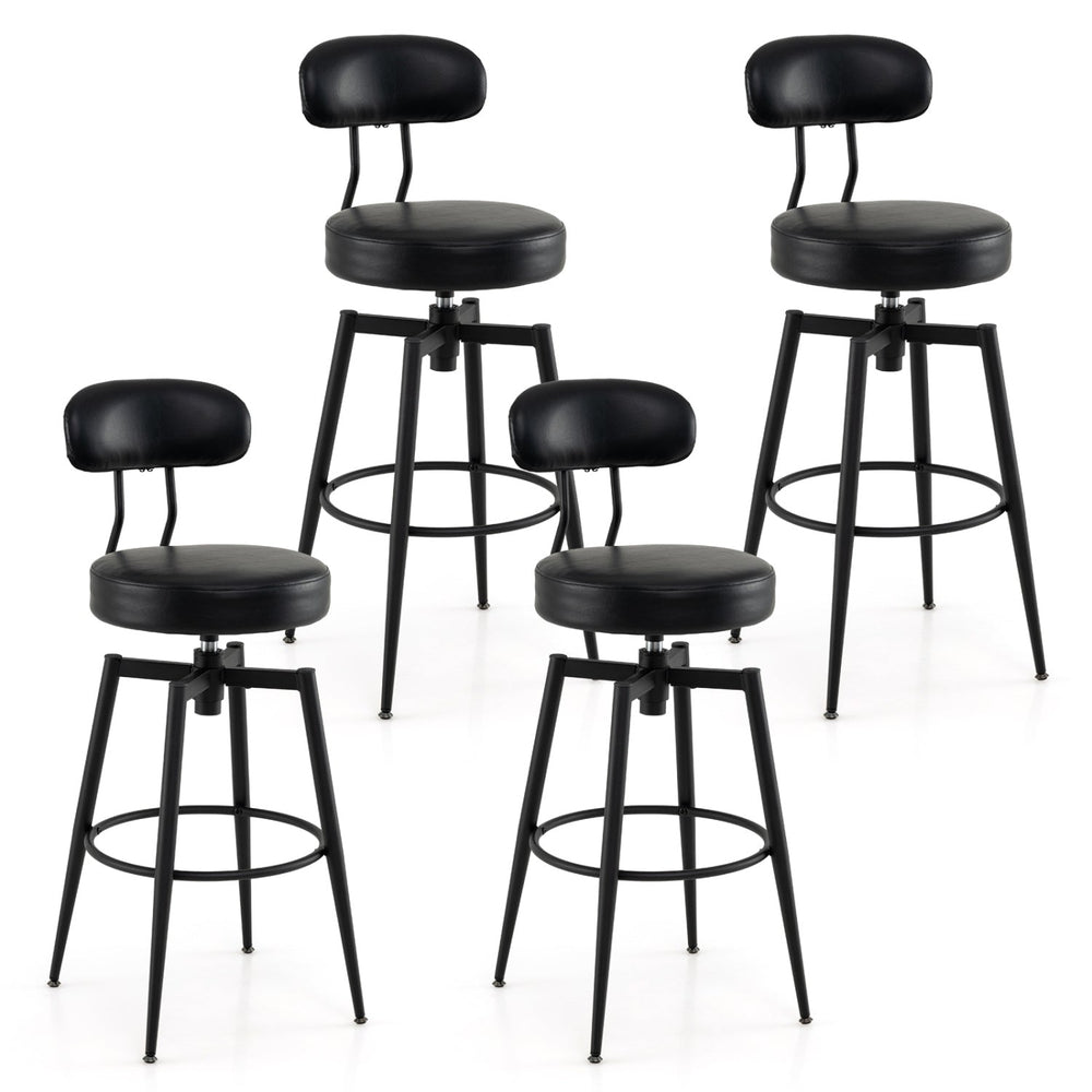Set of 4 Swivel Barstools Faux Leather with Upholstered Seat and Back