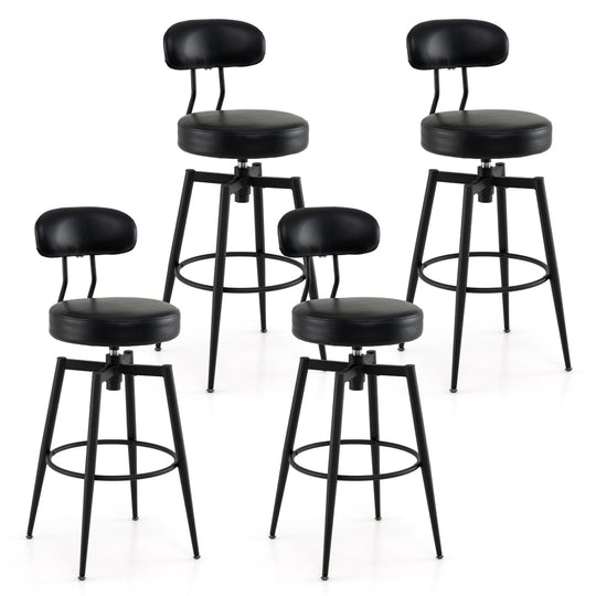 Set of 4 Swivel Barstools Faux Leather with Upholstered Seat and Back