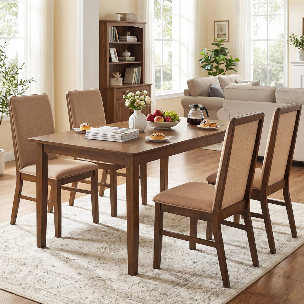 Set of 4 Upholstered Dining Chairs with Solid Rubber Wood Legs