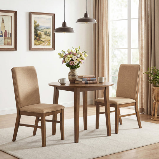 Set of 4 Upholstered Dining Chairs with Solid Rubber Wood Legs