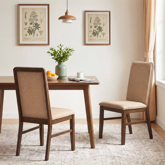 Set of 4 Upholstered Dining Chairs with Solid Rubber Wood Legs