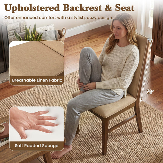 Set of 4 Upholstered Dining Chairs with Solid Rubber Wood Legs