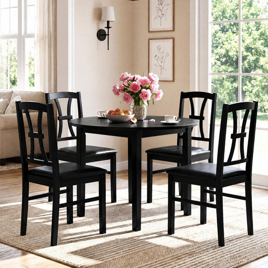 Wooden Dining Chairs Set of 4 with Padded Faux Leather Seats