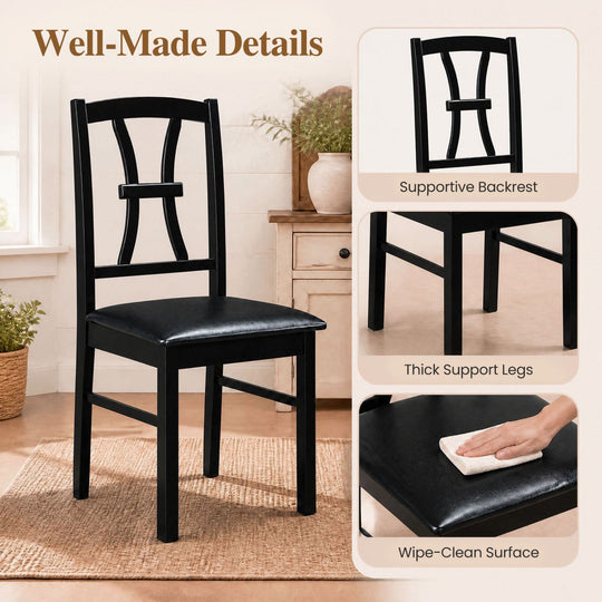 Wooden Dining Chairs Set of 4 with Padded Faux Leather Seats