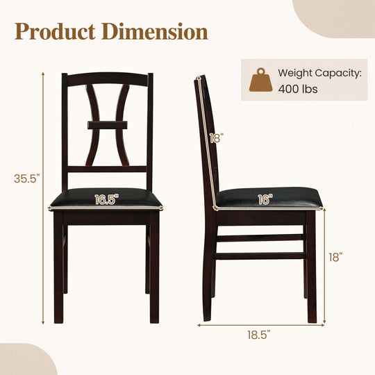 Wooden Dining Chairs Set of 4 with Padded Faux Leather Seats