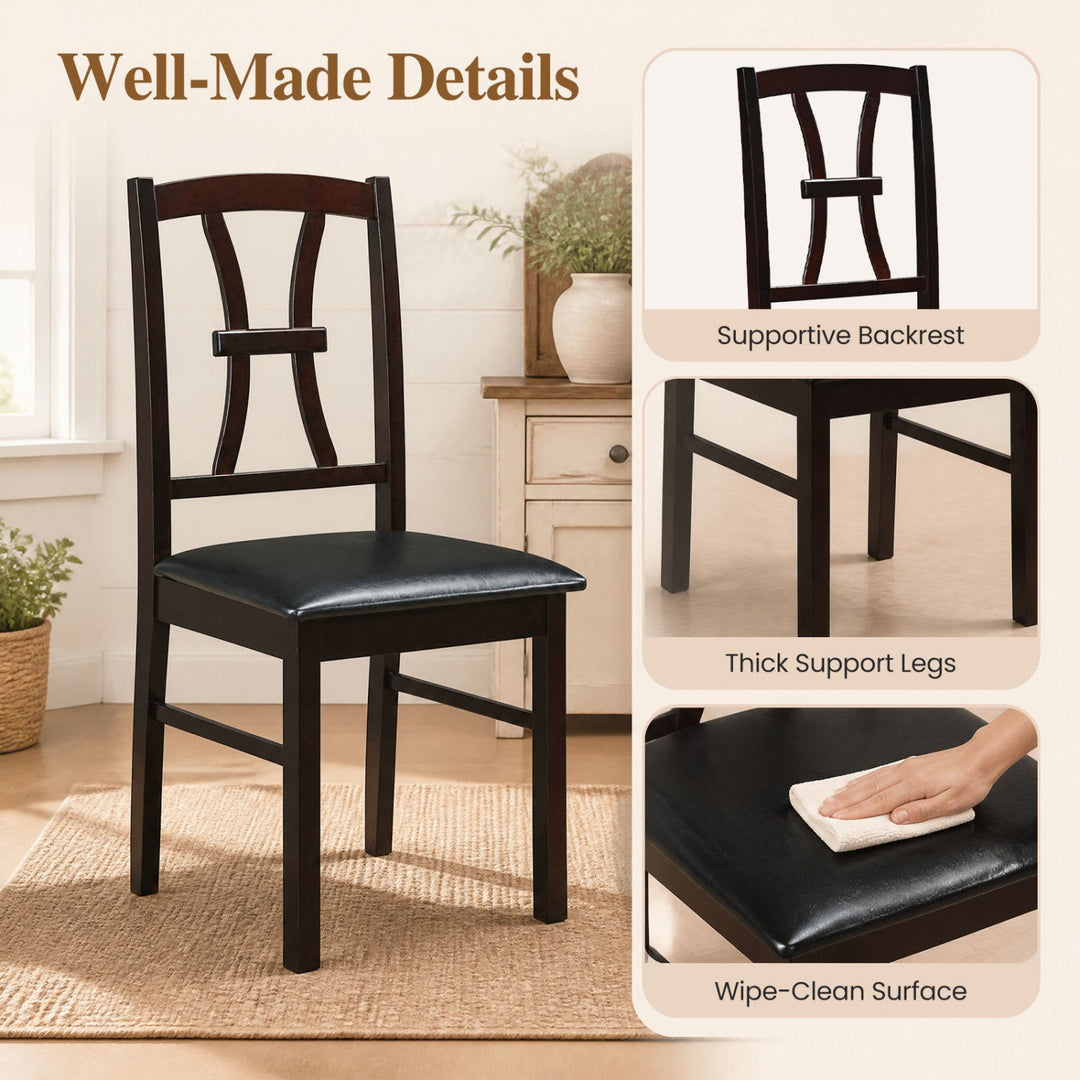 Wooden Dining Chairs Set of 4 with Padded Faux Leather Seats