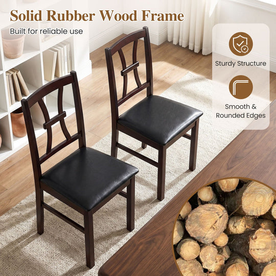 Wooden Dining Chairs Set of 4 with Padded Faux Leather Seats