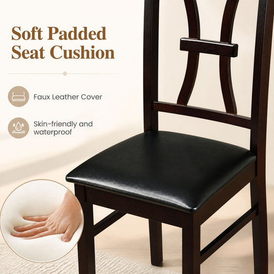 Wooden Dining Chairs Set of 4 with Padded Faux Leather Seats
