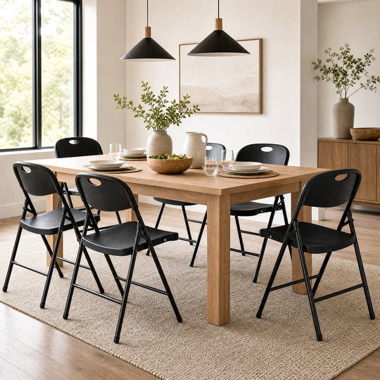 Foldable Plastic Dining Chairs Set of 6 with Ergonomic Backrest