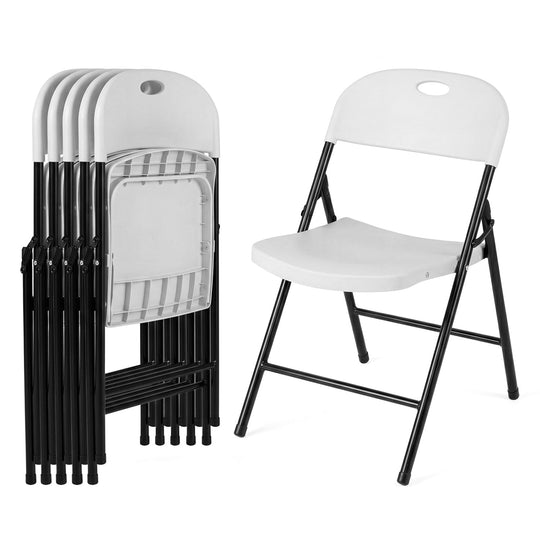 Foldable Plastic Dining Chairs Set of 6 with Ergonomic Backrest