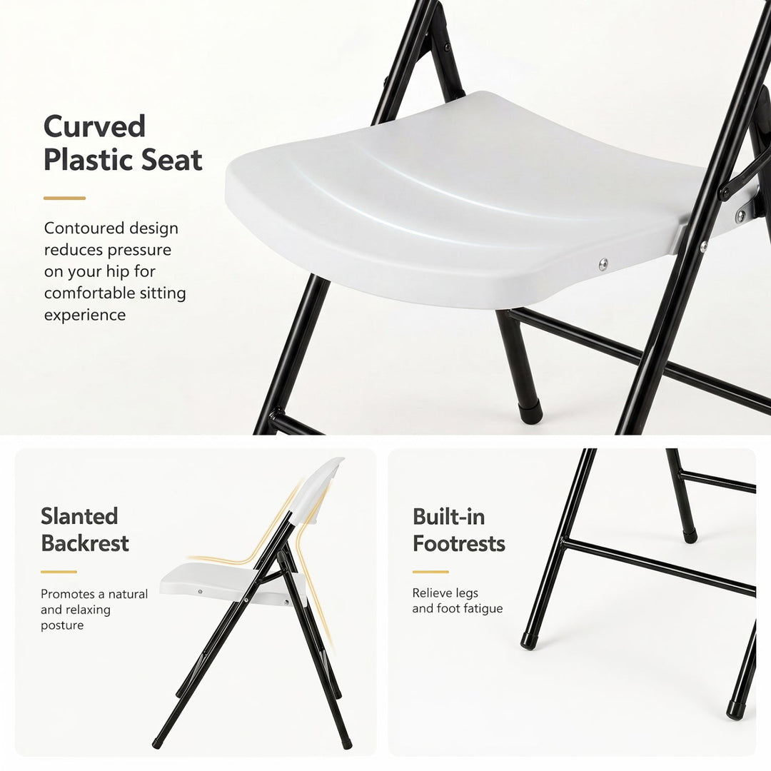 Foldable Plastic Dining Chairs Set of 6 with Ergonomic Backrest