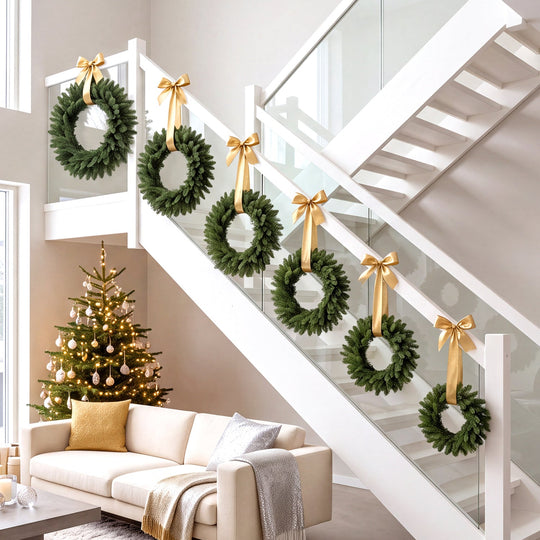 Artificial Christmas Wreaths Set of 6 with Full Branch Tips