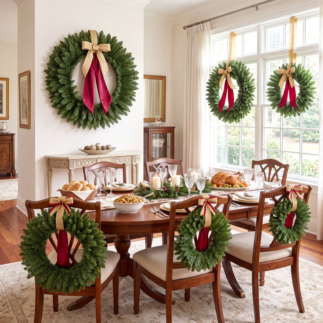 Artificial Christmas Wreaths Set of 6 with Full Branch Tips