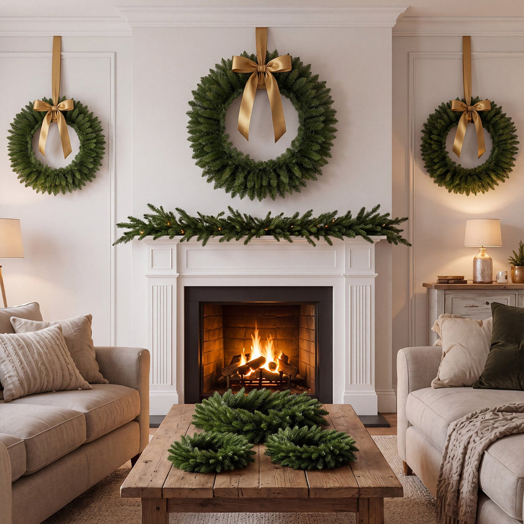 Artificial Christmas Wreaths Set of 6 with Full Branch Tips