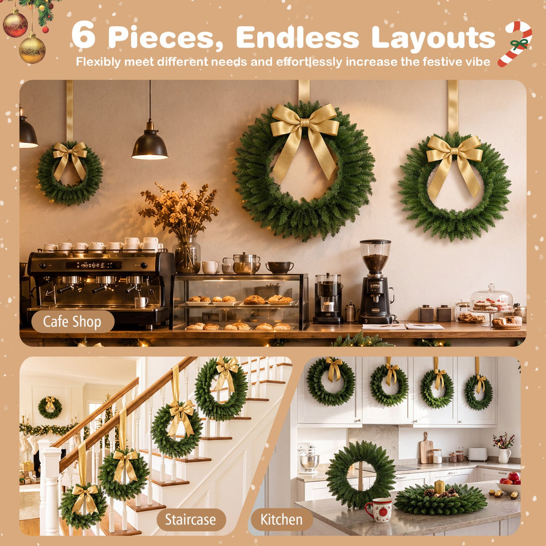 Artificial Christmas Wreaths Set of 6 with Full Branch Tips