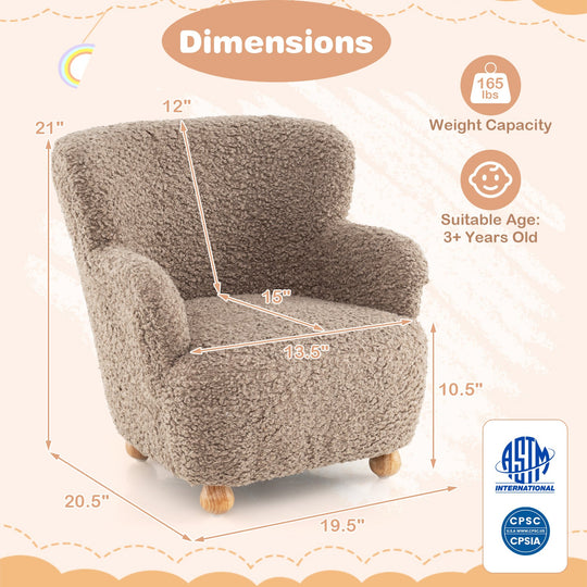 Sherpa Kids Sofa Comfy Toddler Armchair with Solid Rubber Wood Legs