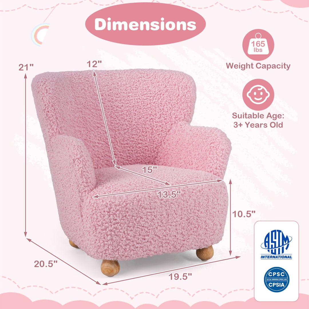 Kids Sherpa Armchair with Solid Wood Legs - Light Pink