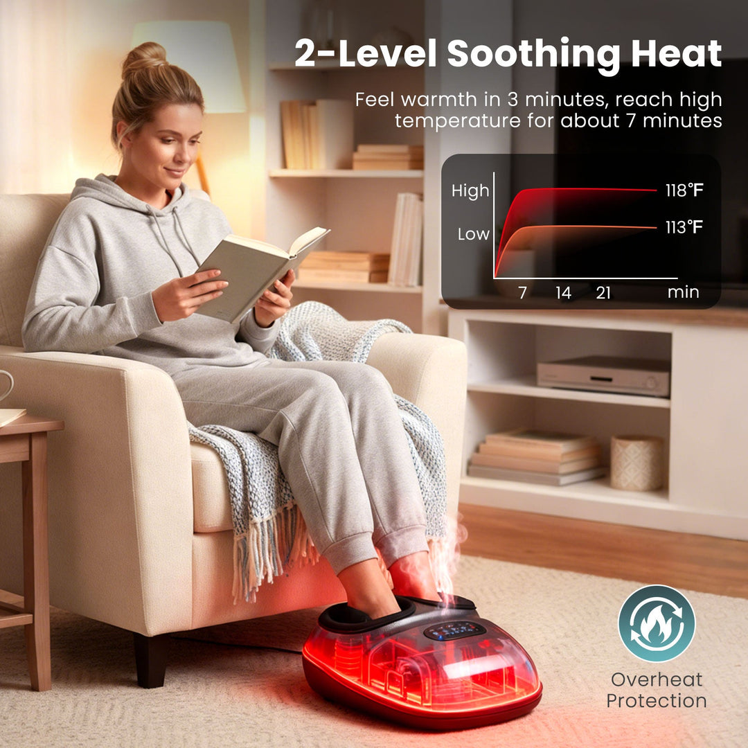 Shiatsu Foot Massager Machine with 2-Level Heat and Air Compression-Black