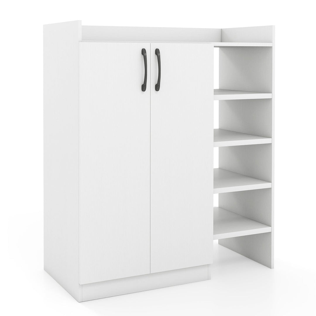 Shoe Cabinet with 2 Doors Shoe Storage Organizer with 2 Adjustable Inner Shelves-White