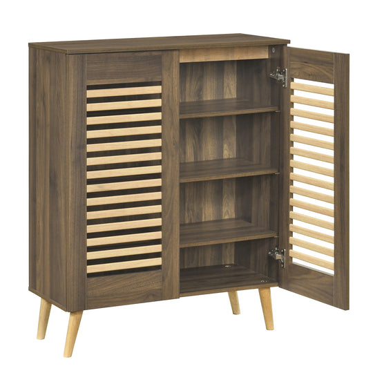 Shoe Cabinet with Louvered Doors and Removable Shelves
