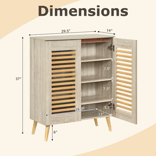 Shoe Cabinet with Louvered Doors and Removable Shelves