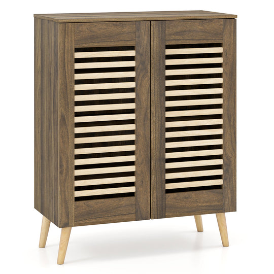 Shoe Cabinet with Louvered Doors and Removable Shelves