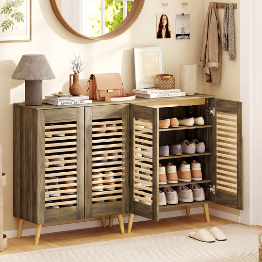 Shoe Cabinet with Louvered Doors and Removable Shelves