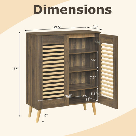 Shoe Cabinet with Louvered Doors and Removable Shelves