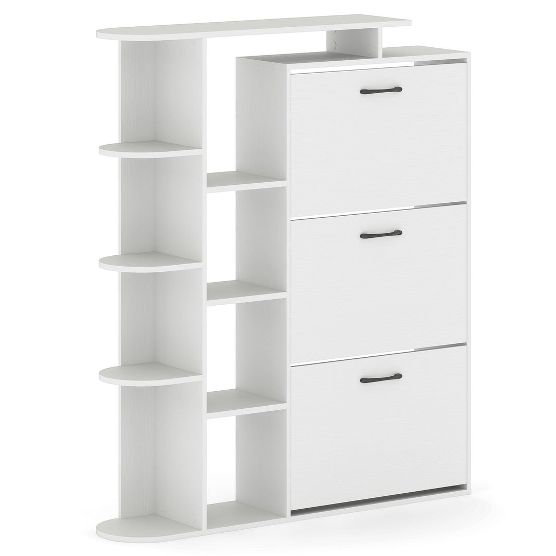 Shoe Cabinet with Open Shelves Modern Shoe Organizer with 3 Flip Drawers