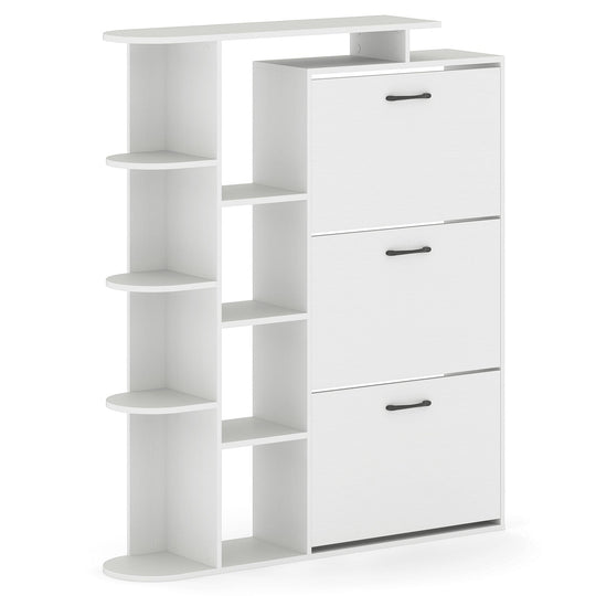 Shoe Cabinet with Open Shelves Modern Shoe Organizer with 3 Flip Drawers