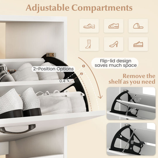 Shoe Cabinet with Open Shelves Modern Shoe Organizer with 3 Flip Drawers