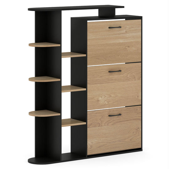 Shoe Cabinet with Open Shelves Modern Shoe Organizer with 3 Flip Drawers
