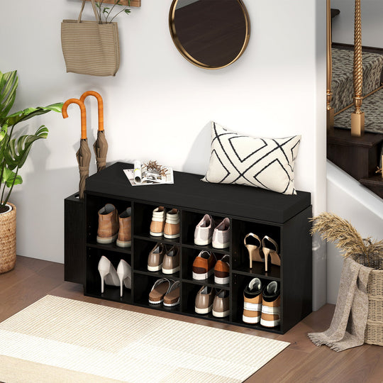 Shoe Storage Bench with Umbrella Stand 10-Cubby Entryway Shoe Rack Organizer