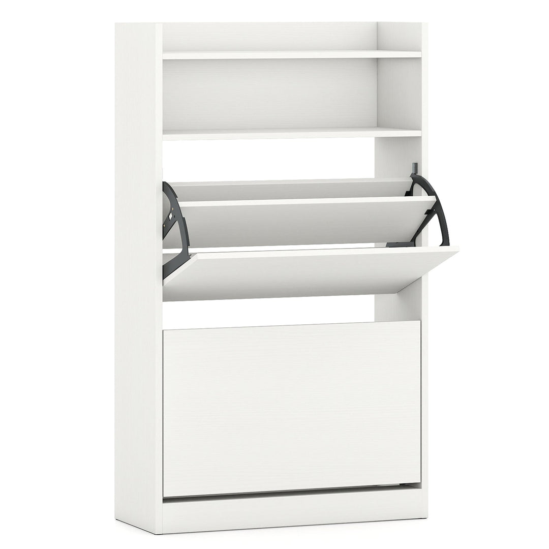Shoe Storage Cabinet Hidden Shoe Rack with 2 Flip Drawers Adjustable and Removable Shelves-White