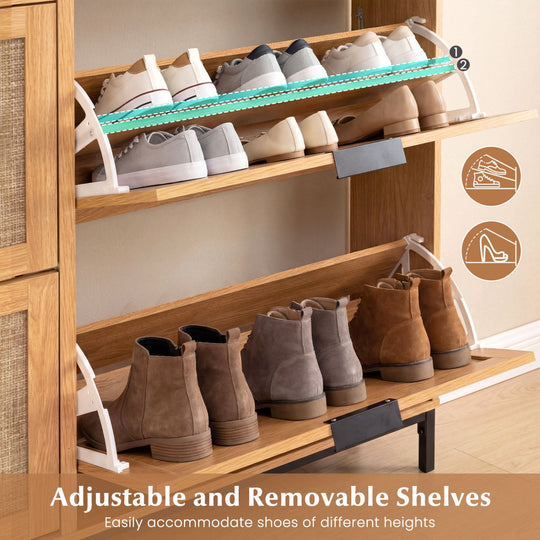 Shoe Storage Cabinet with 4 Flip Drawers Narrow Freestanding Shoe Organizer with Adjustable Shelves