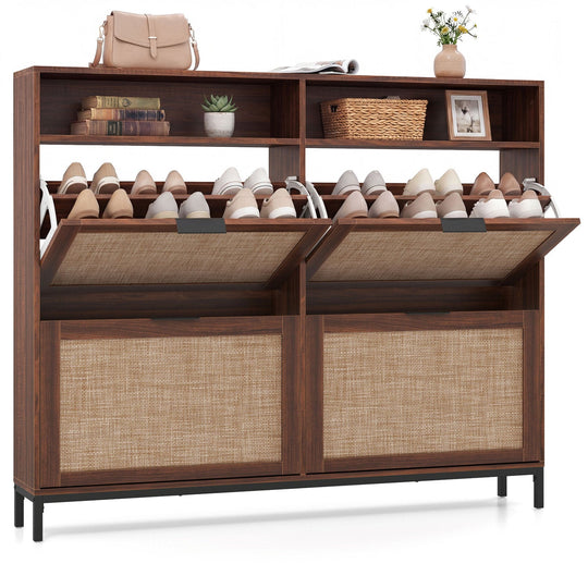 Shoe Storage Cabinet with 4 Flip Drawers Narrow Freestanding Shoe Organizer with Adjustable Shelves
