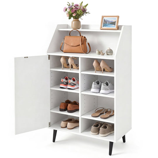 Shoe Storage Cabinet with Adjustable Shelves - White
